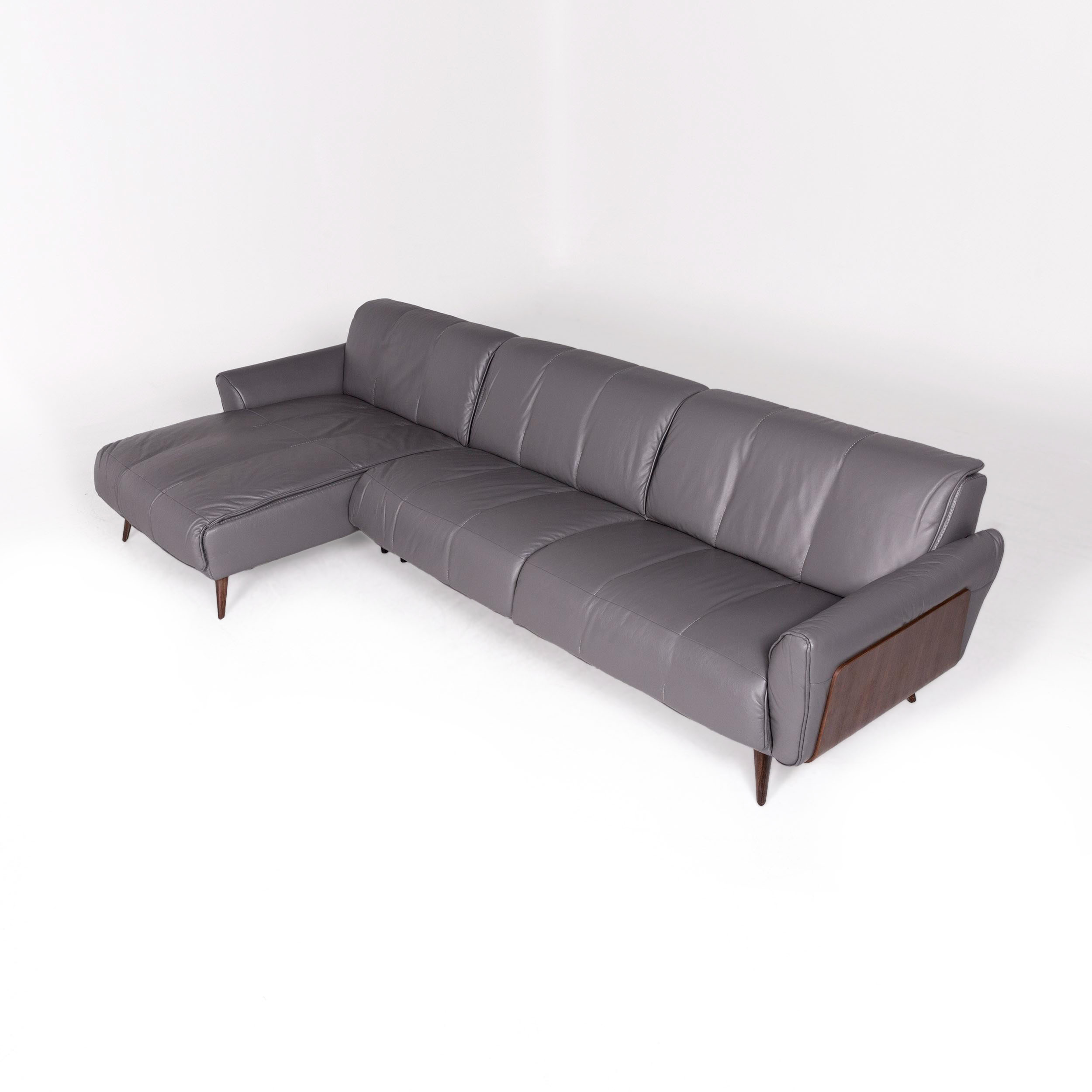 Talento Fabric/Leather L-Shape Sectional Sofa w/ Chaise & Wood Panel