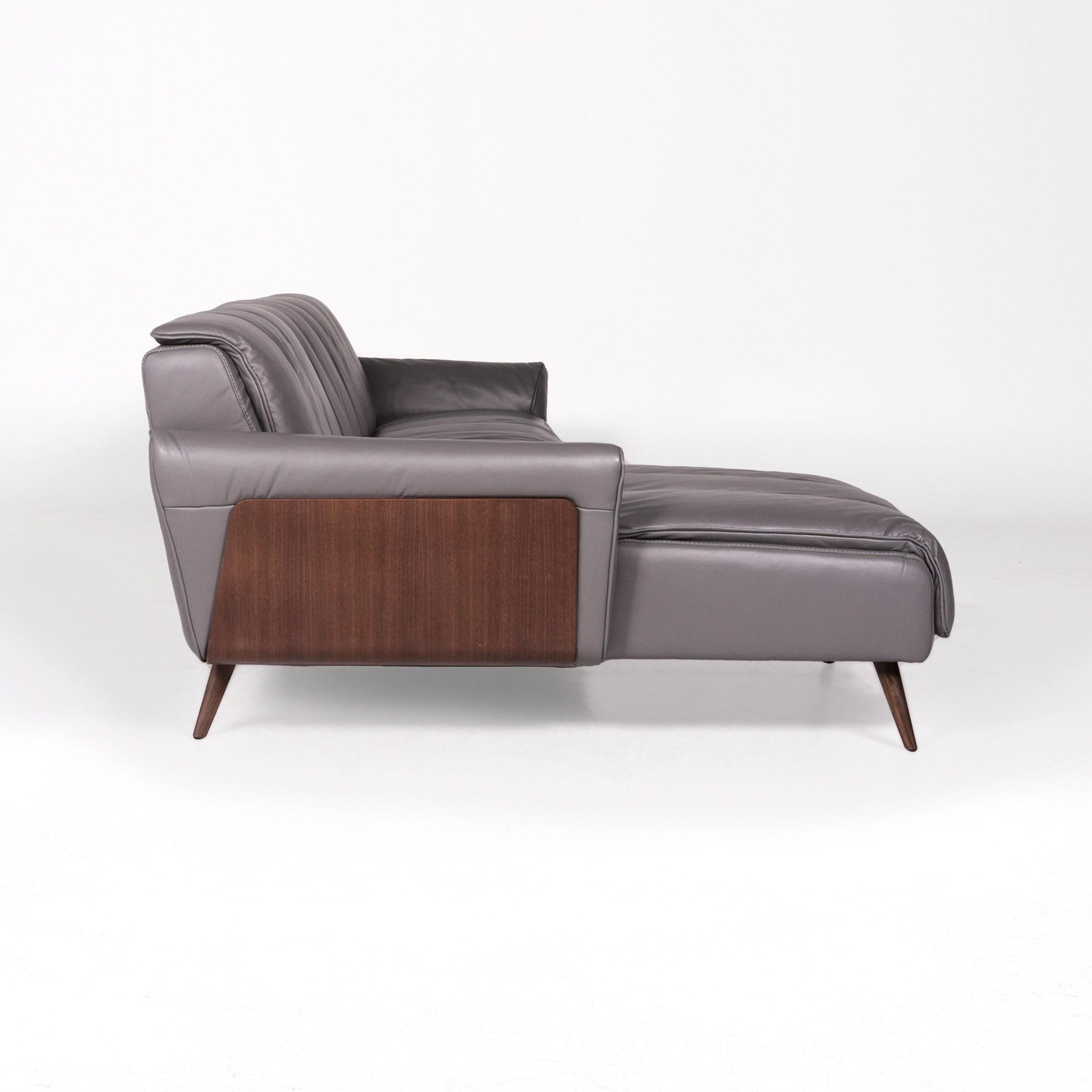 Talento Fabric/Leather L-Shape Sectional Sofa w/ Chaise & Wood Panel