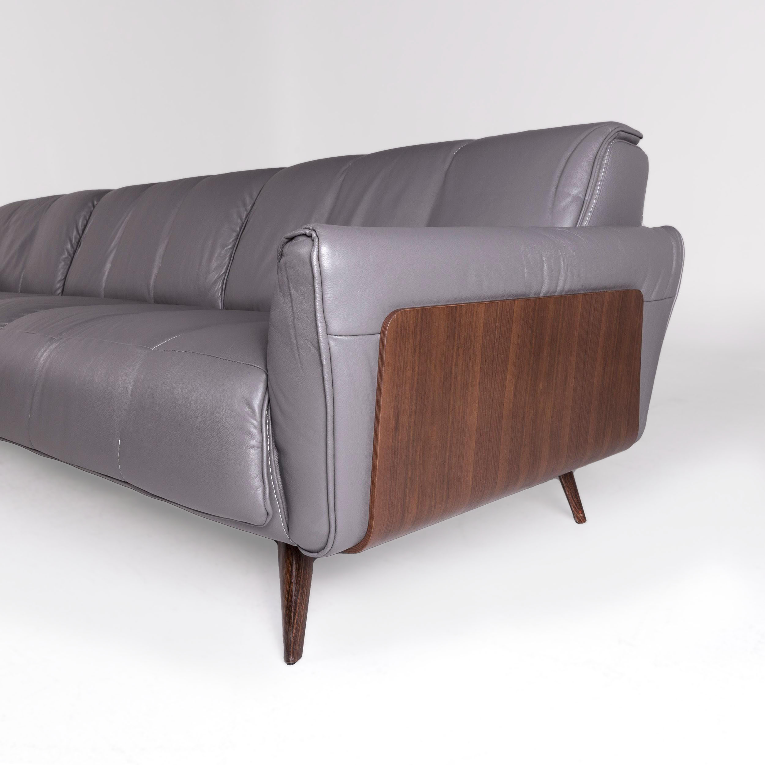 Talento Fabric/Leather L-Shape Sectional Sofa w/ Chaise & Wood Panel