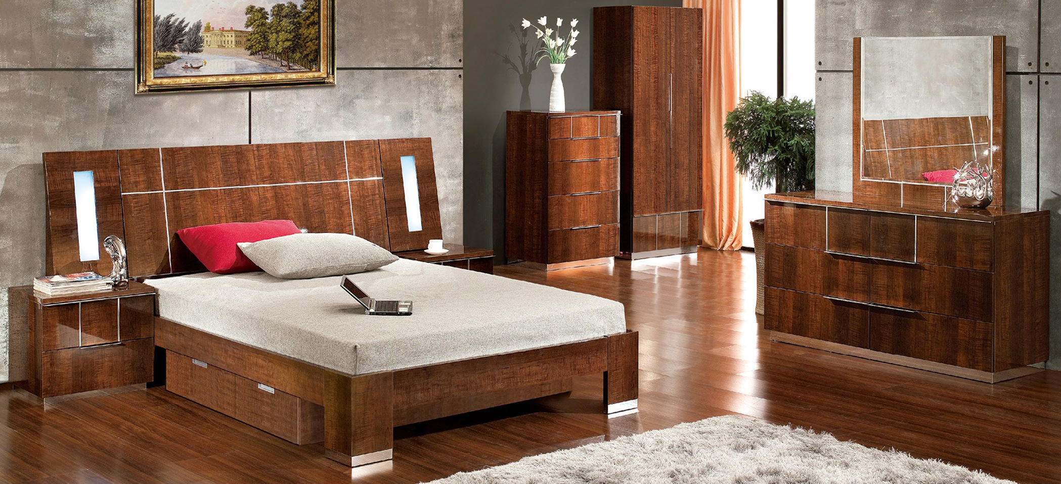 B 20 High Gloss Panel Bedroom Set w/LED Light