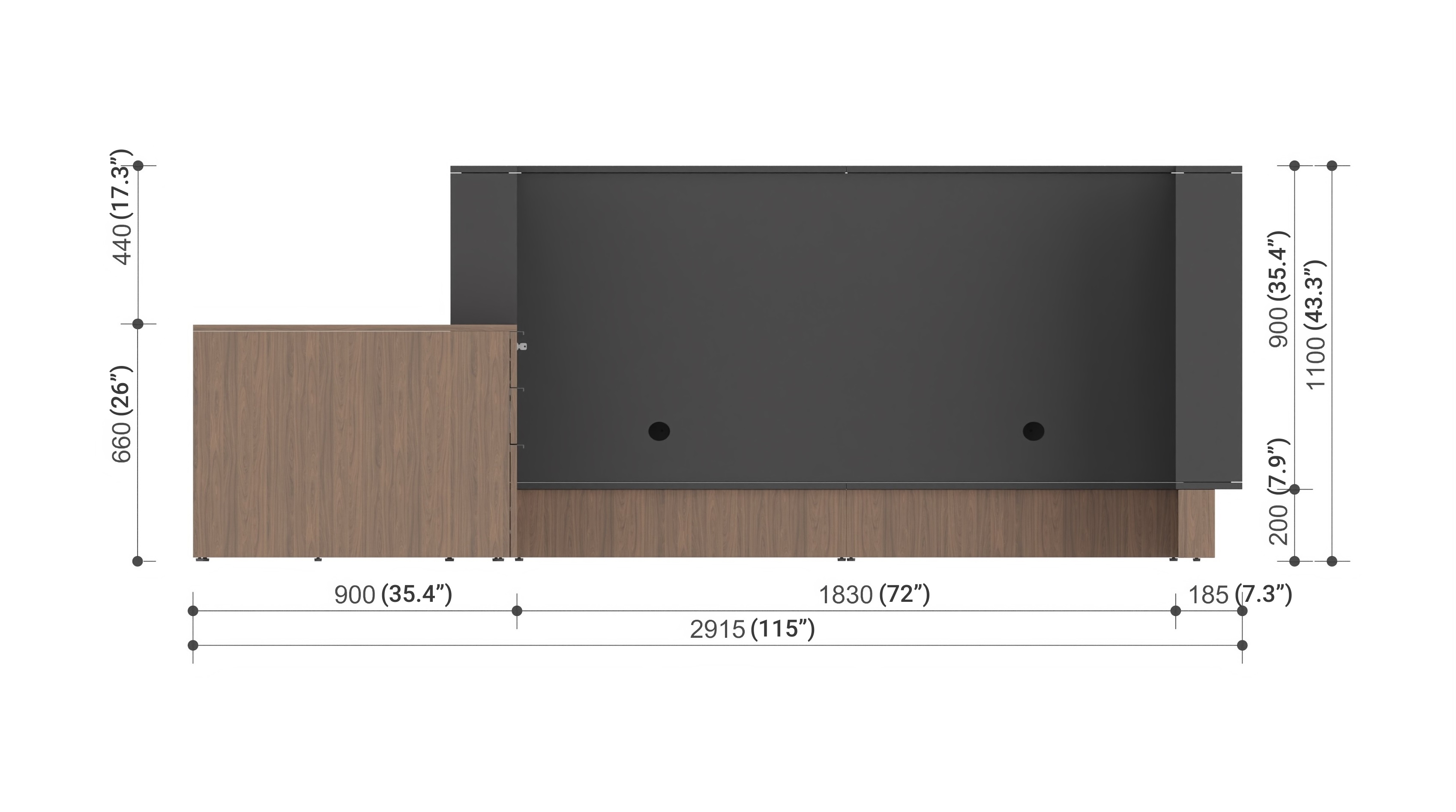 NARBUTAS Right Reception Unit With Side Storage Size Information