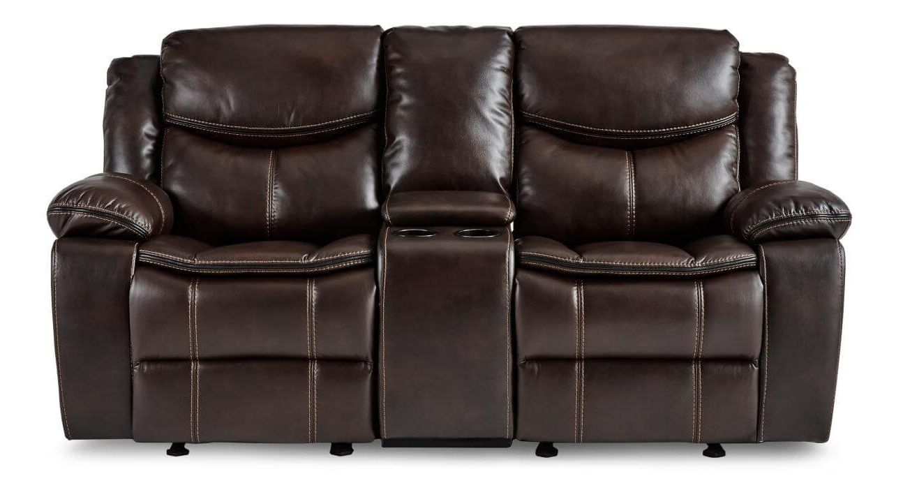 Bastrop Leather Gel Match Double Glider Reclining Love Seat w/Console