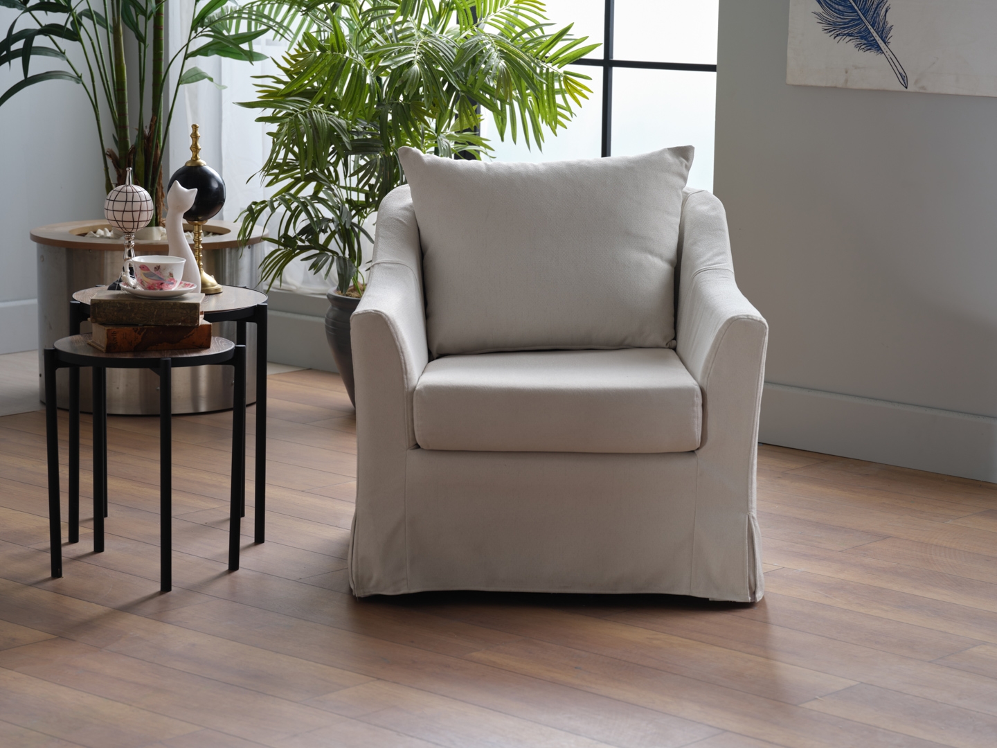 Barlow Fabric Accent Swivel Armchair w/Ottoman