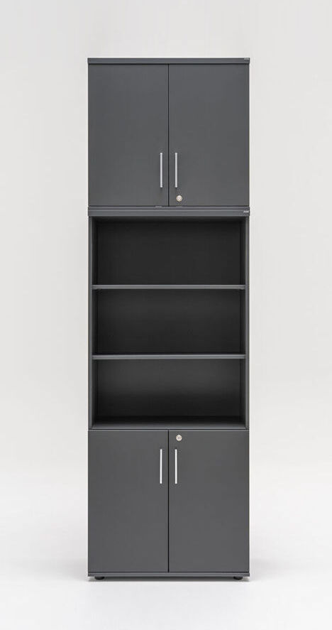 Basic Office Storage System w/2 Cabinets, 2 Bookcases & 1 Half-Bookcase