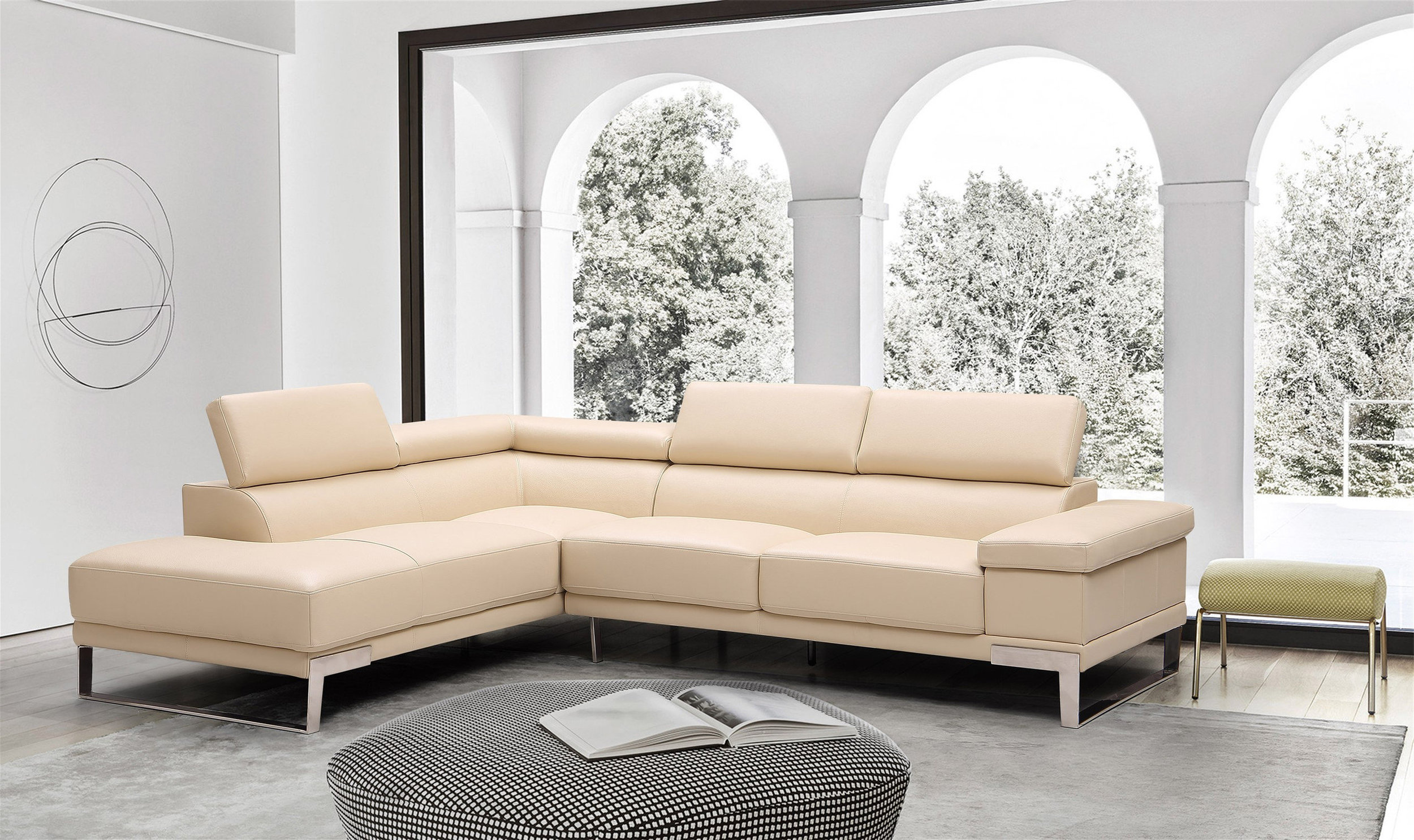 Baxter L-Shaped Leather Sectional with Left Chaise & Motion Headrest