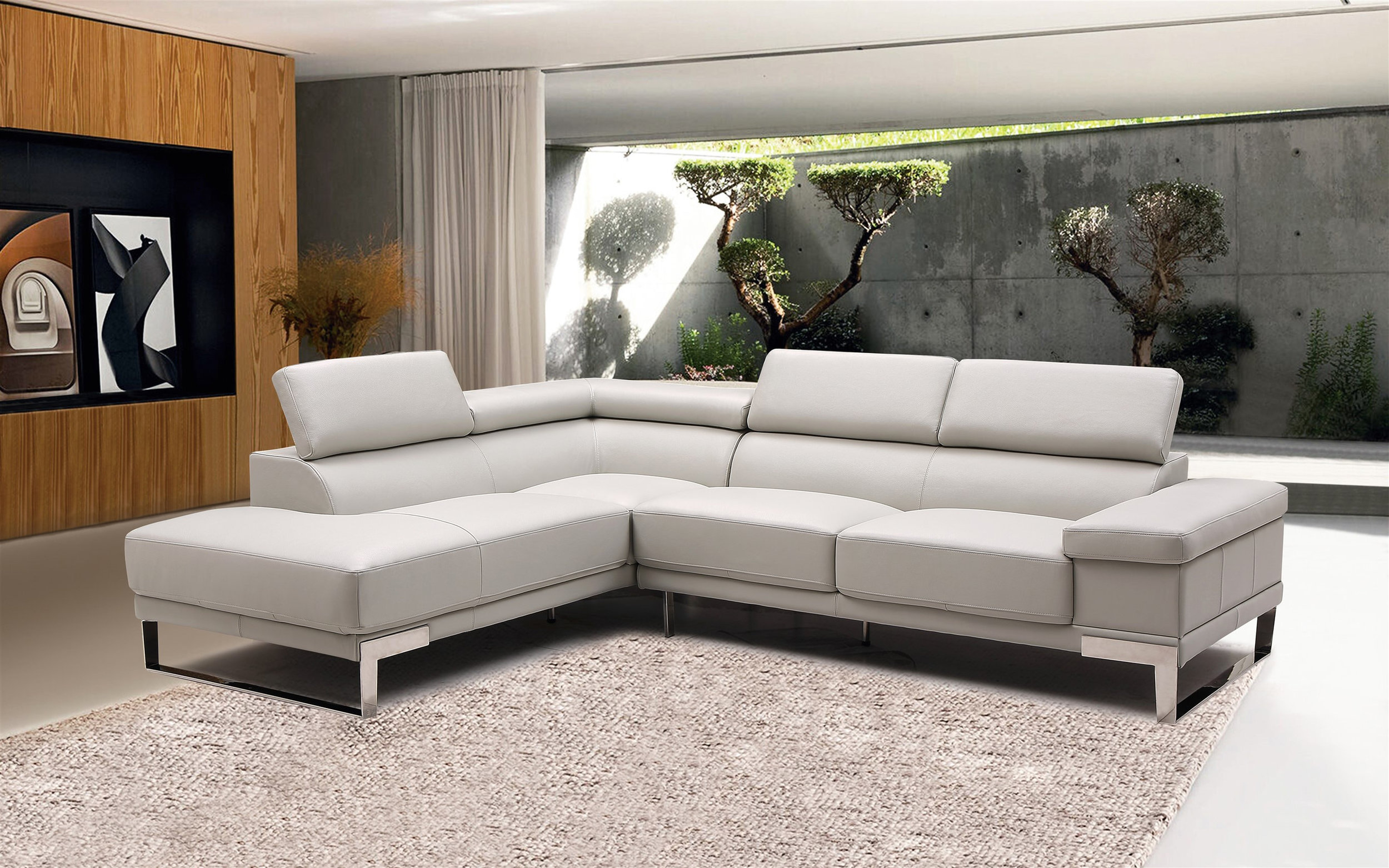 Baxter L-Shaped Leather Sectional with Left Chaise & Motion Headrest