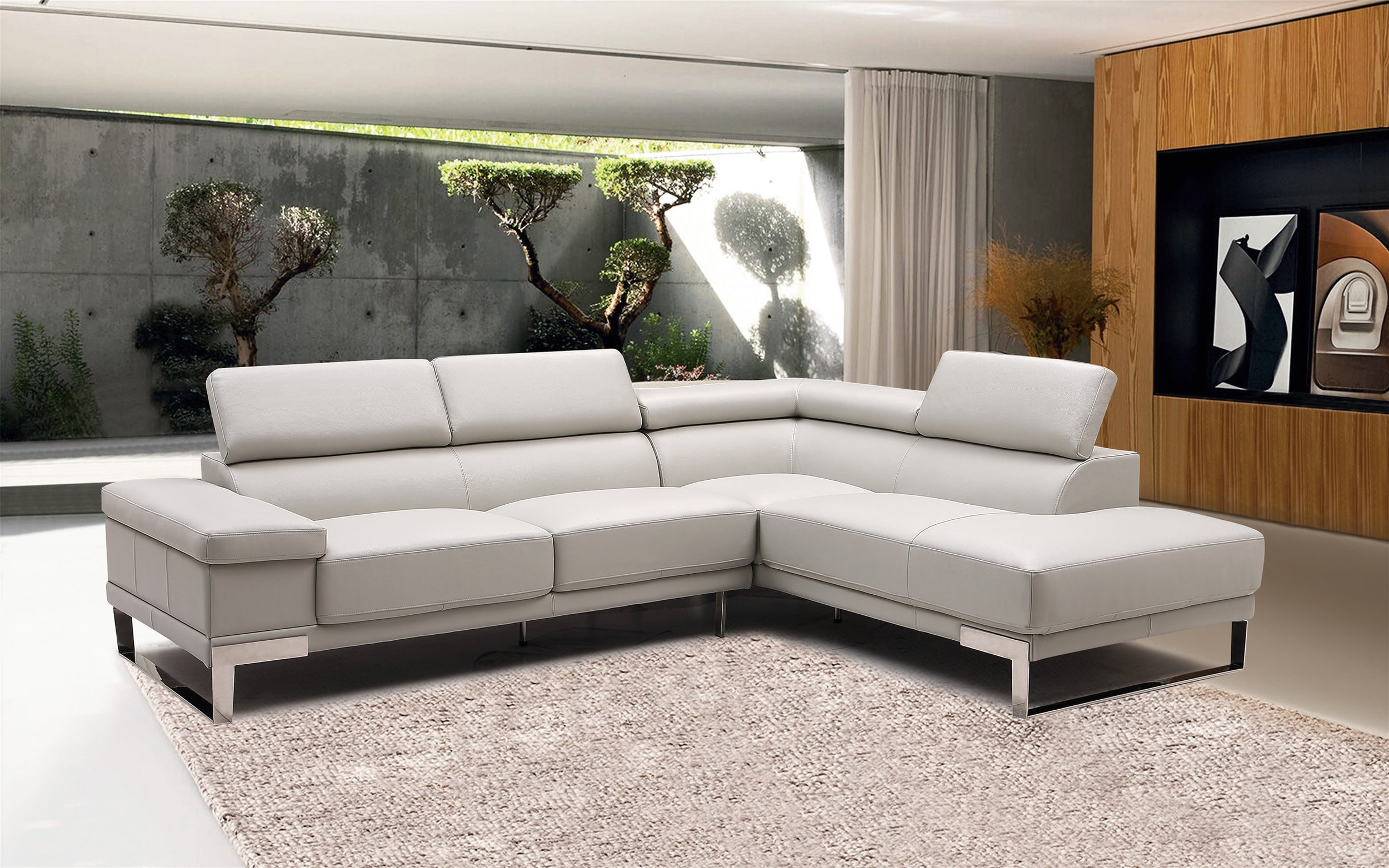 Baxter L-Shaped Leather Sectional with Chaise & Motion Headrest