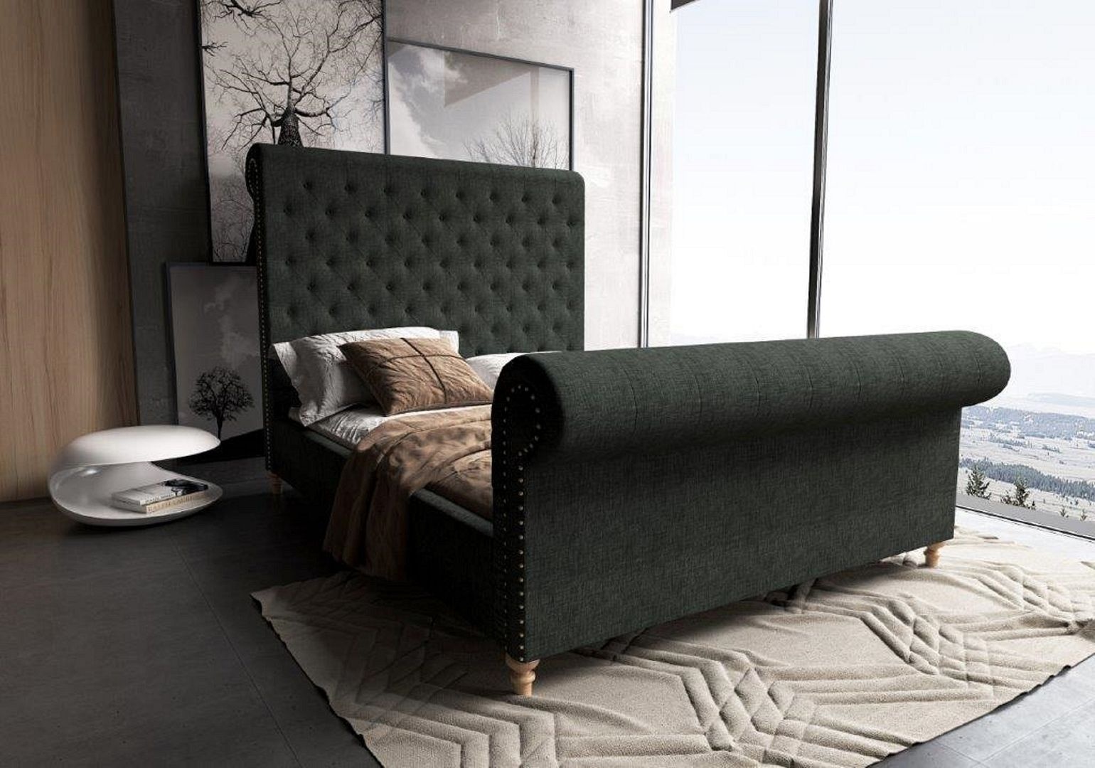 Empire Fabric Tufted Sleigh Full Size Bed