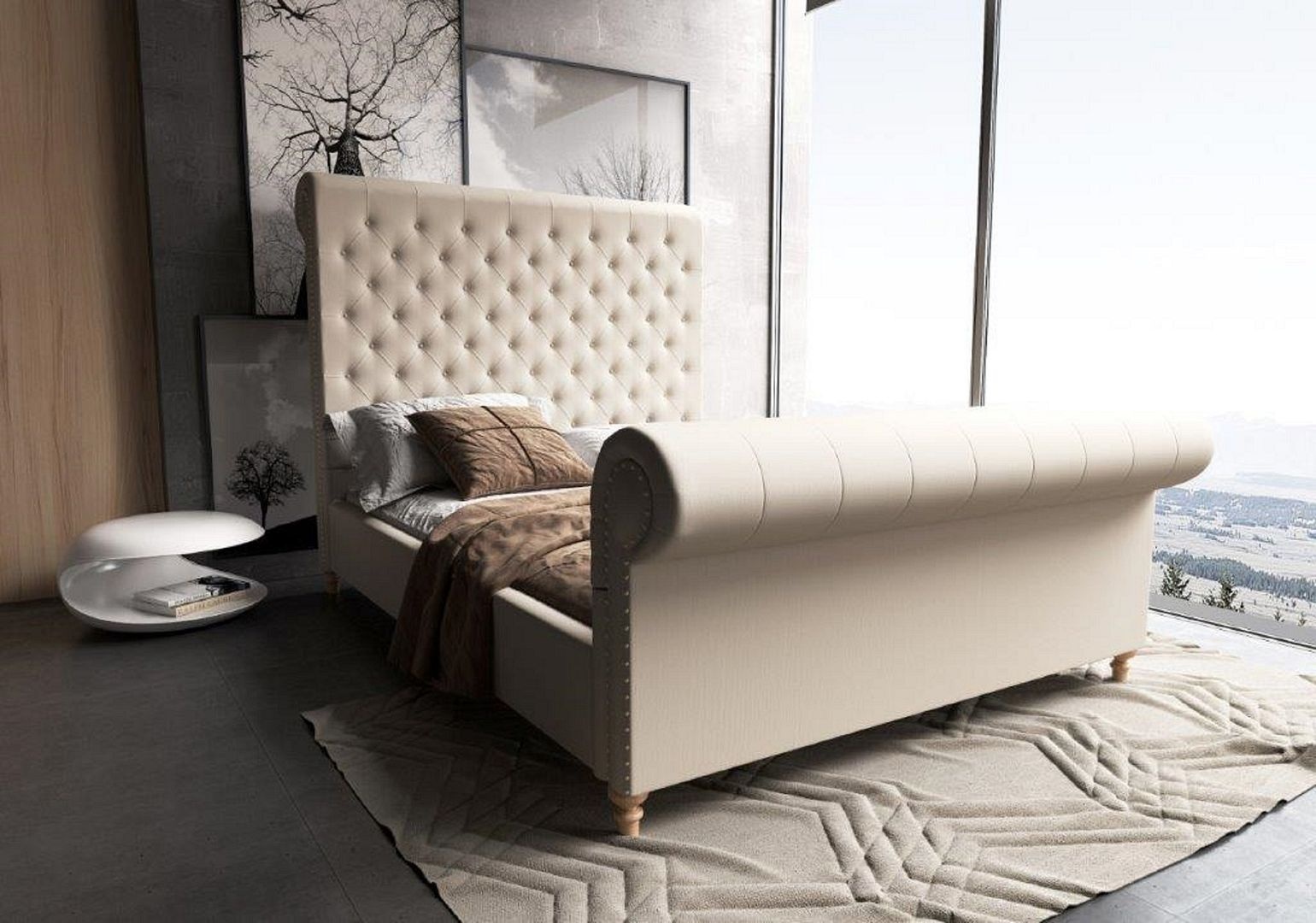 Empire Fabric Tufted Sleigh Full Size Bed