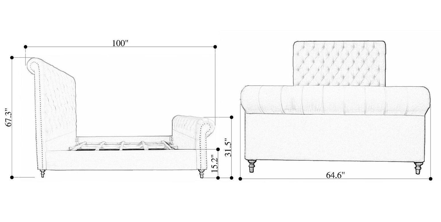 Empire Fabric Tufted Sleigh Queen Size Bed