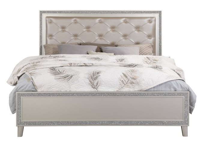 Sliverfluff PU/Wood Panel Bed w/LED Light, Queen Size