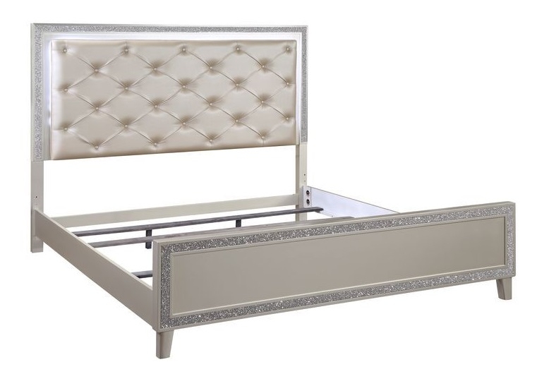 Sliverfluff PU/Wood Panel Bedroom Set w/LED Light
