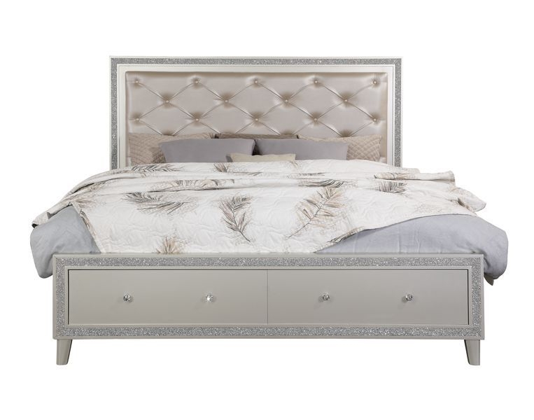 Sliverfluff PU/Wood Storage Panel Bedroom Set w/LED Light