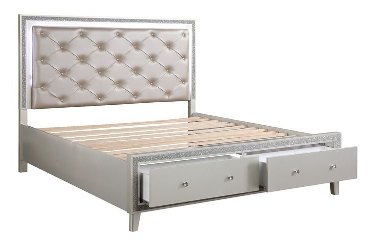 Sliverfluff PU/Wood Storage Panel Bed w/LED Light