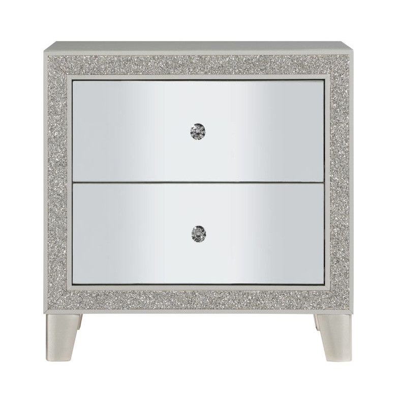 Sliverfluff Mirror/Wood Nightstand w/2 Drawers