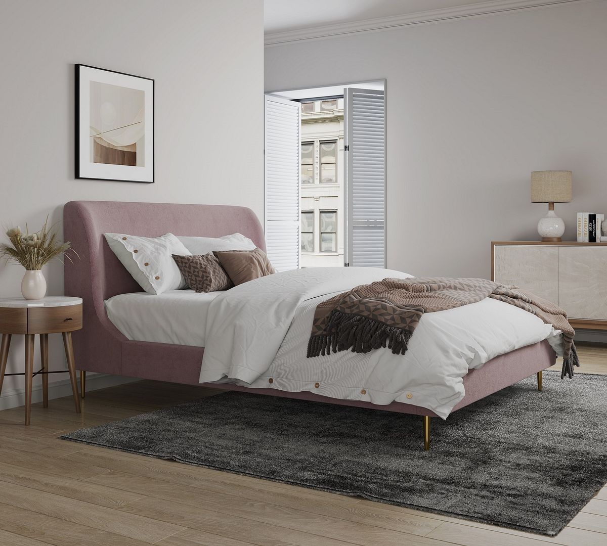 Heather Velvet Platform Full Size Bed
