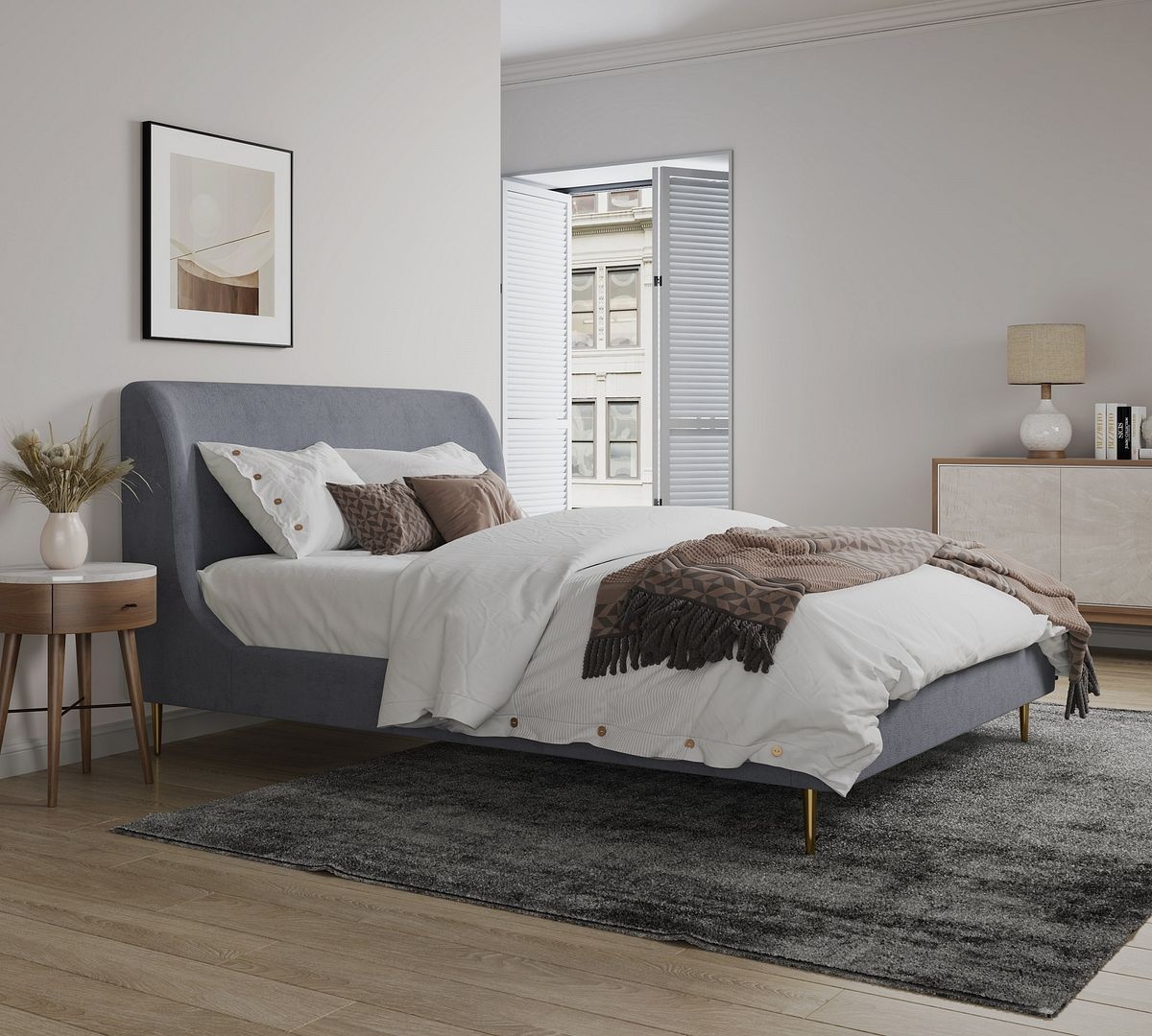 Heather Velvet Platform Full Size Bed