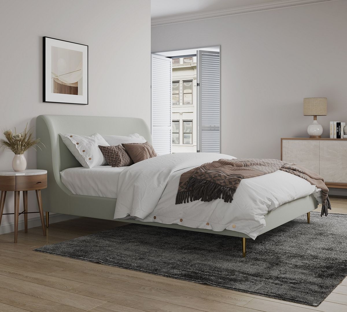 Heather Velvet Platform Queen Size Bed