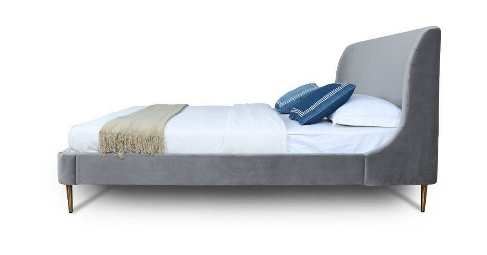 Heather Velvet Platform Queen Size Bed
