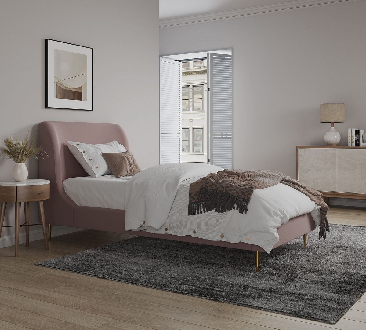 Heather Velvet Platform Twin Size Bed