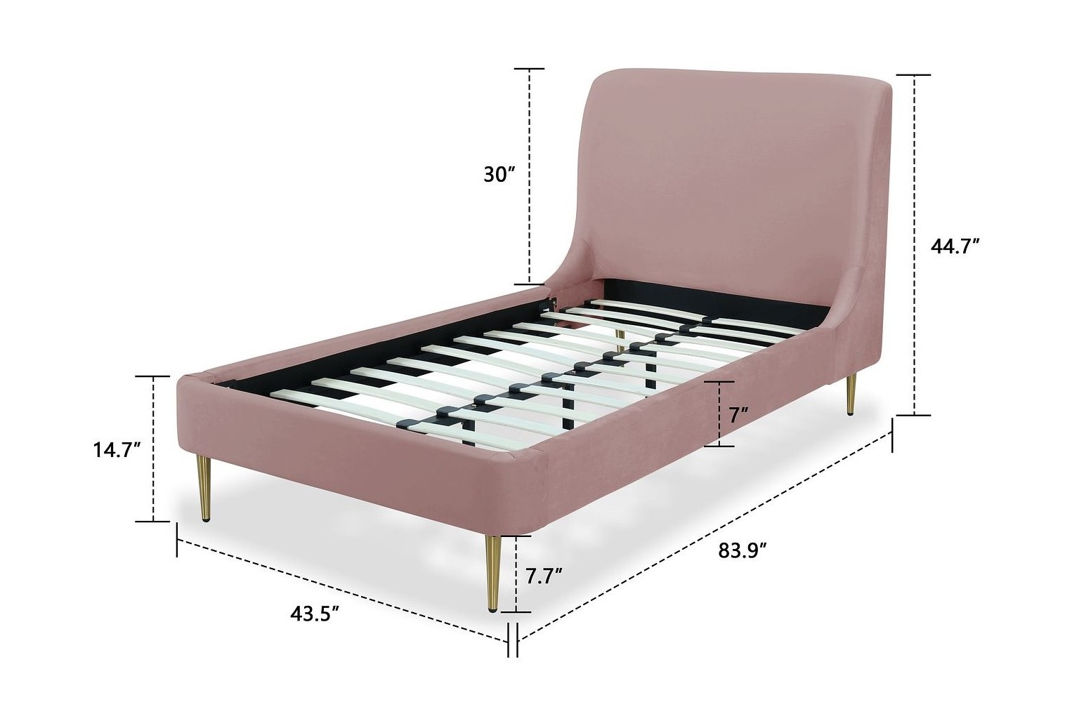 Heather Velvet Platform Twin Size Bed