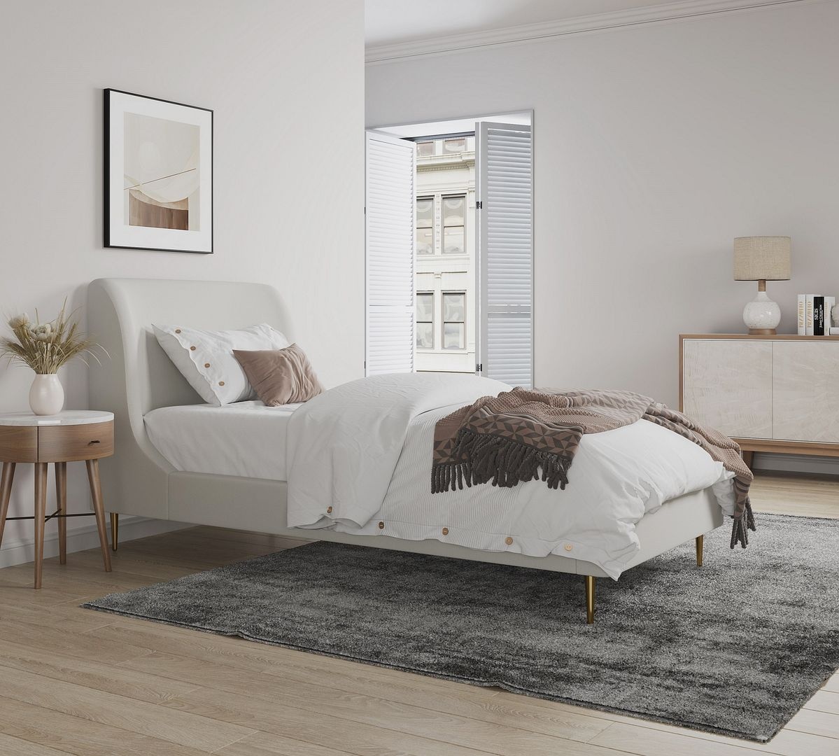 Heather Velvet Platform Bed