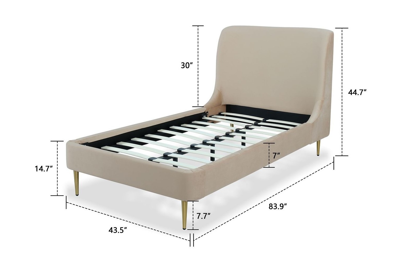 Heather Velvet Platform Twin Bed