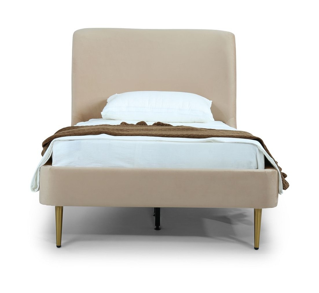 Manhattan Comfort Heather Velvet Platform Twin Taupe/Gold Bed