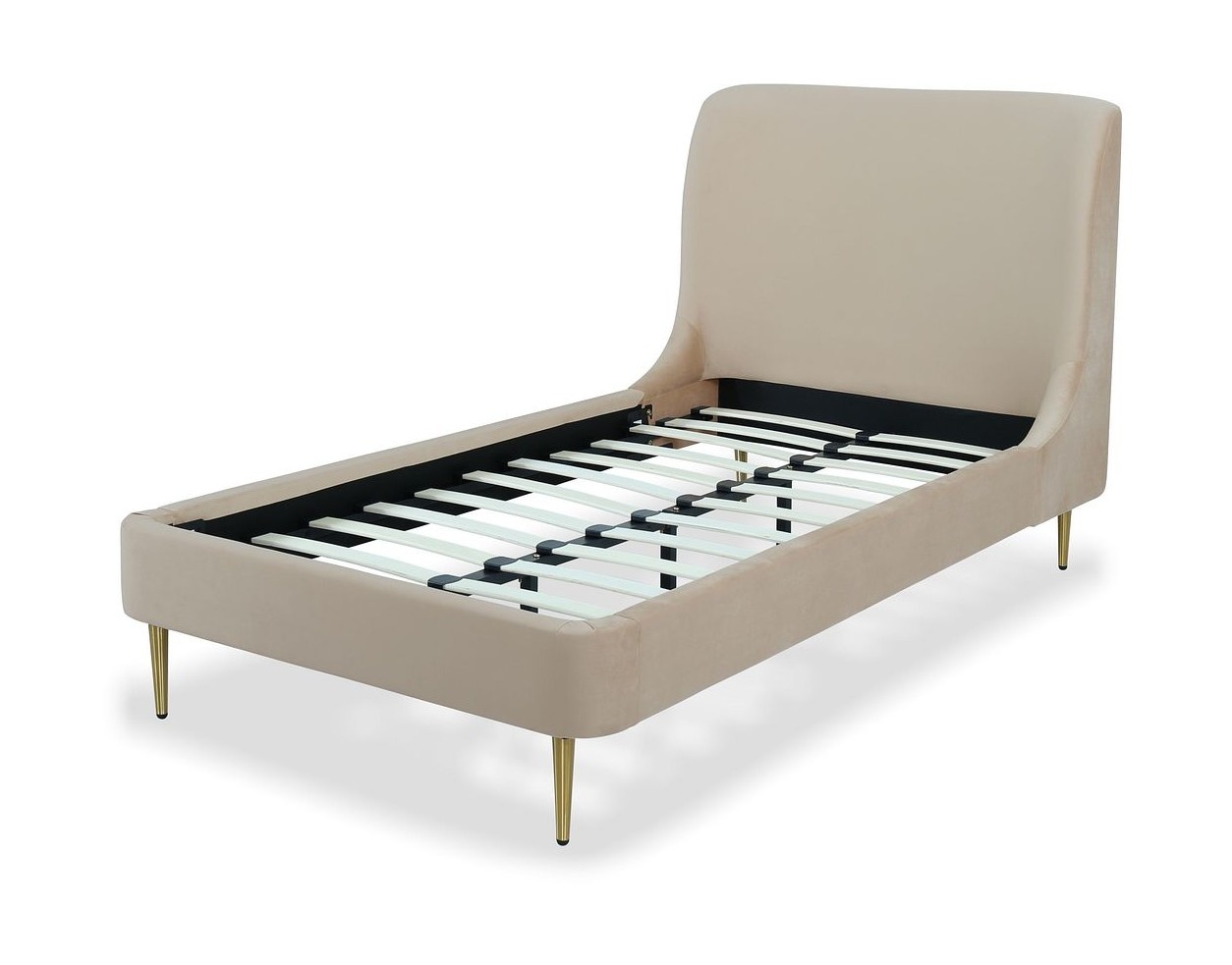 Manhattan Platform Twin Size Bed, Taupe/Gold