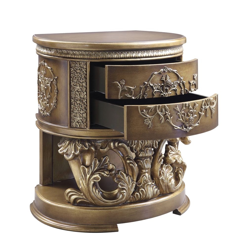 ACME Constantine PU/Wood Panel Bedroom Set, Brown/Gold