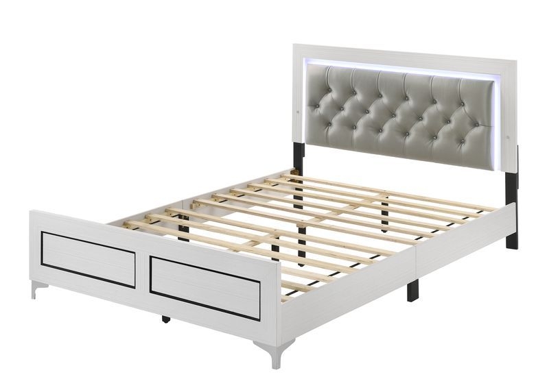 Casilda PU/Wood Panel Bed w/LED Light, Queen Size