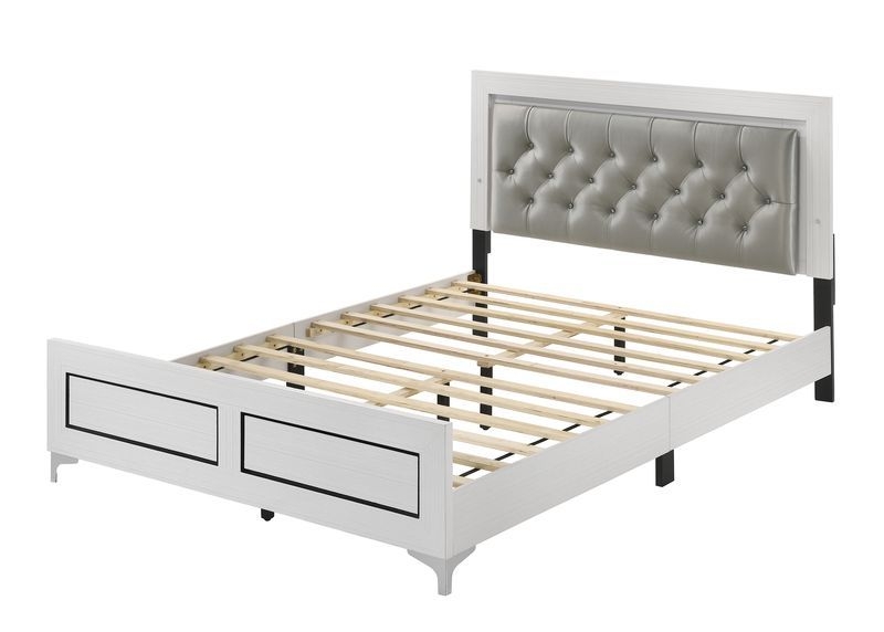 slide 1 of 5, Elegant Queen Size Bed, LED Trim, Button Tufted Headboard, White  preview thumbnail 1 of 3, Elegant Queen Size Bed, LED Trim, Button Tufted Headboard, White preview thumbnail 2 of 3, Elegant Queen Size Bed, LED Trim, Button Tufted Headboard,