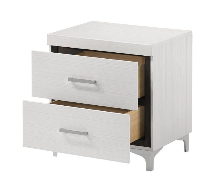 White Nightstand: Modern 2-Drawer