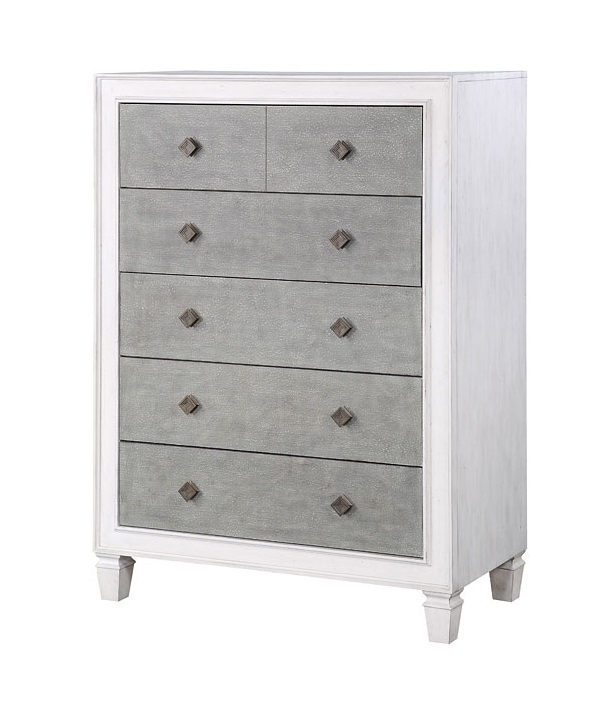Benjara Chest with 5 Drawers and Diamond Pull, Gray