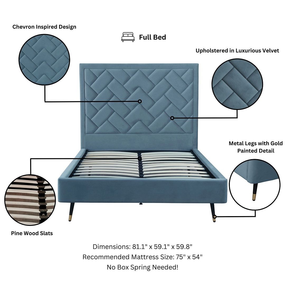Crosby Velvet Platform Full Size Bed