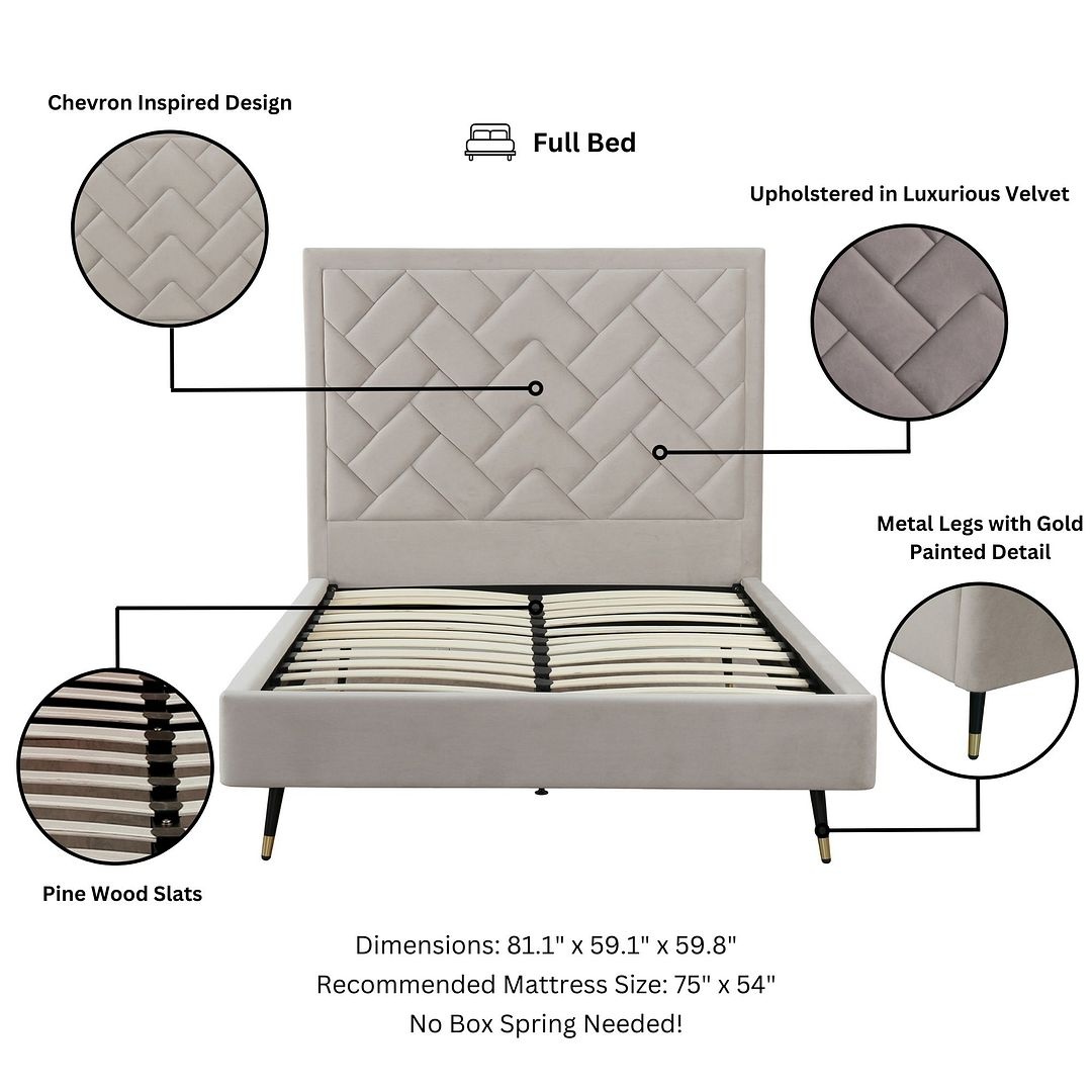 Crosby Velvet Platform Full Size Bed