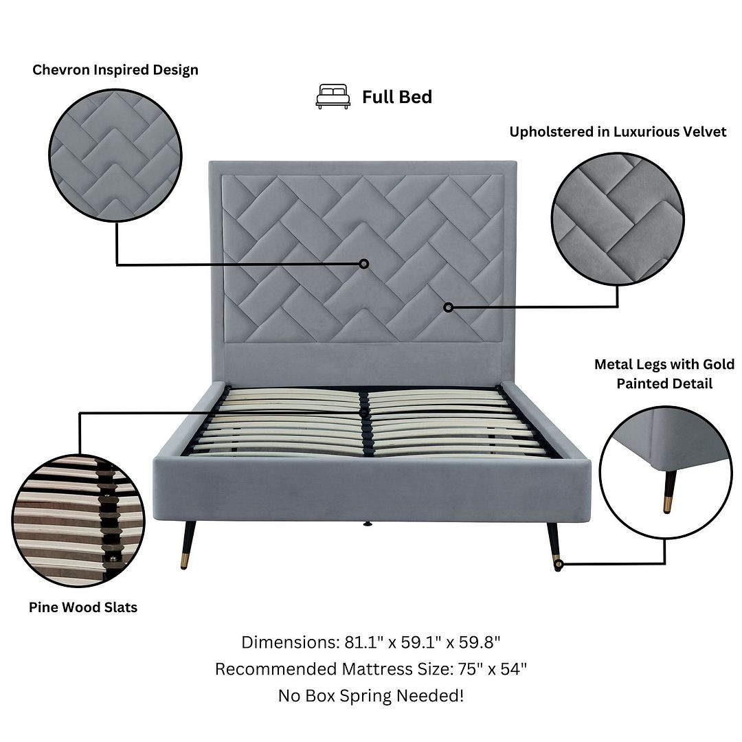 Crosby Velvet Platform Full Size Bed