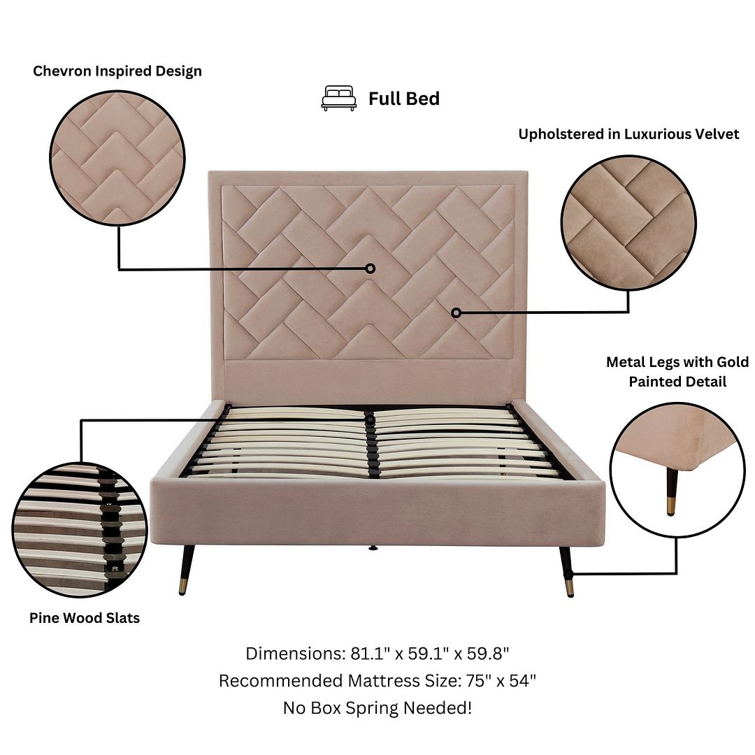 Crosby Velvet Platform Full Size Bed