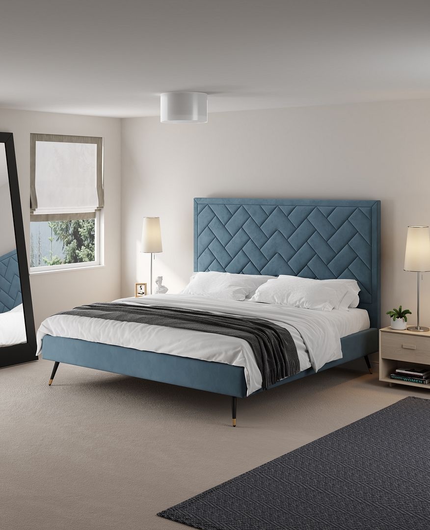 Crosby Velvet Platform King Size Bed