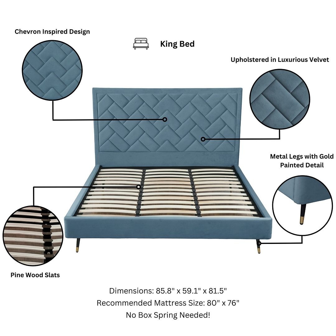 Crosby Velvet Platform King Size Bed