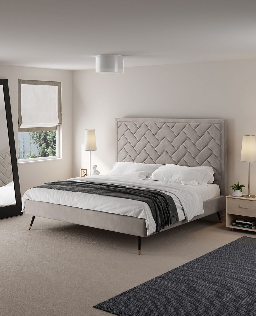 Crosby Velvet Platform King Size Bed