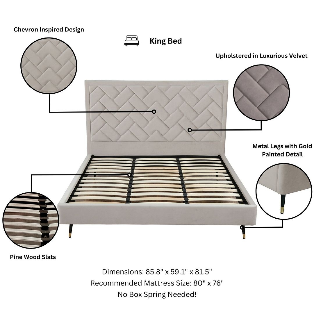 Crosby Velvet Platform King Size Bed