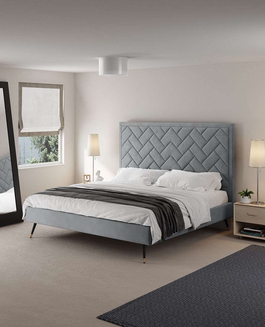 Crosby Velvet Platform King Size Bed