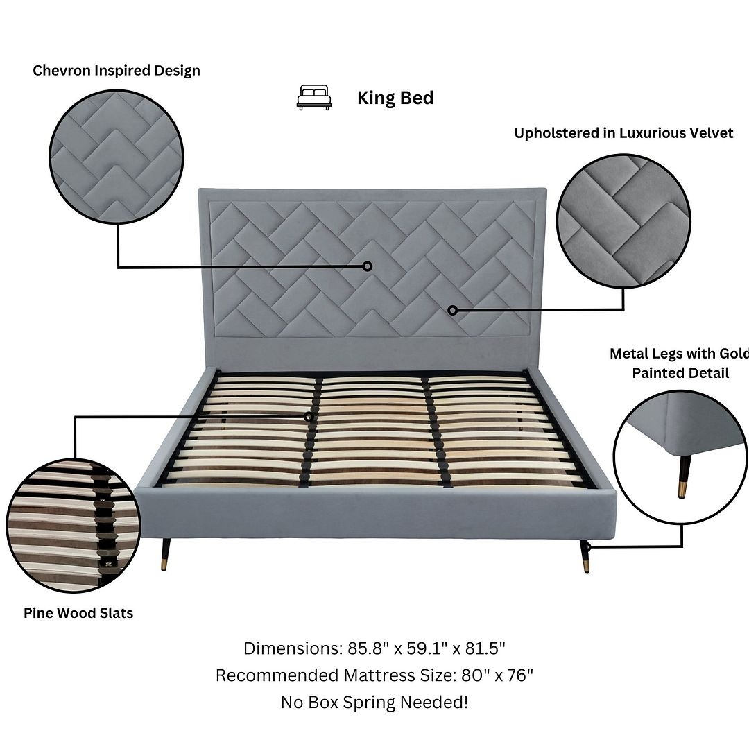 Crosby Velvet Platform King Size Bed