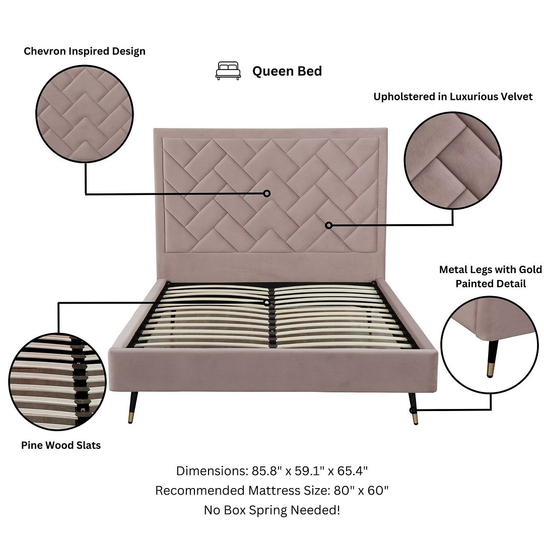 Crosby Velvet Platform Queen Size Bed