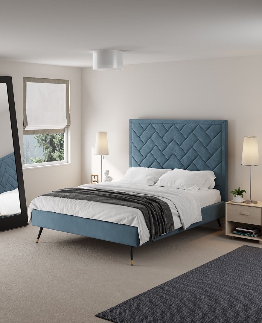 Crosby Velvet Platform Queen Size Bed