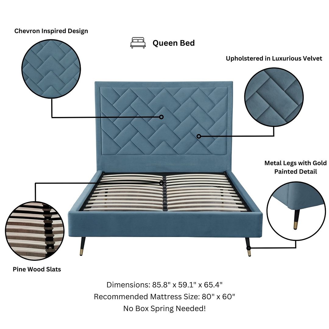 Crosby Velvet Platform Queen Size Bed