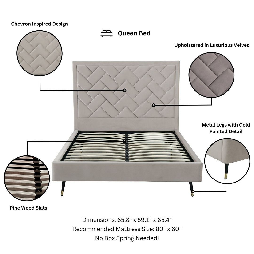 Crosby Velvet Platform Queen Size Bed