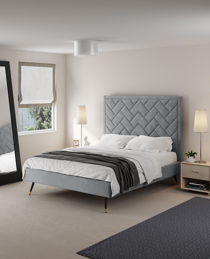 Crosby Velvet Platform Queen Size Bed