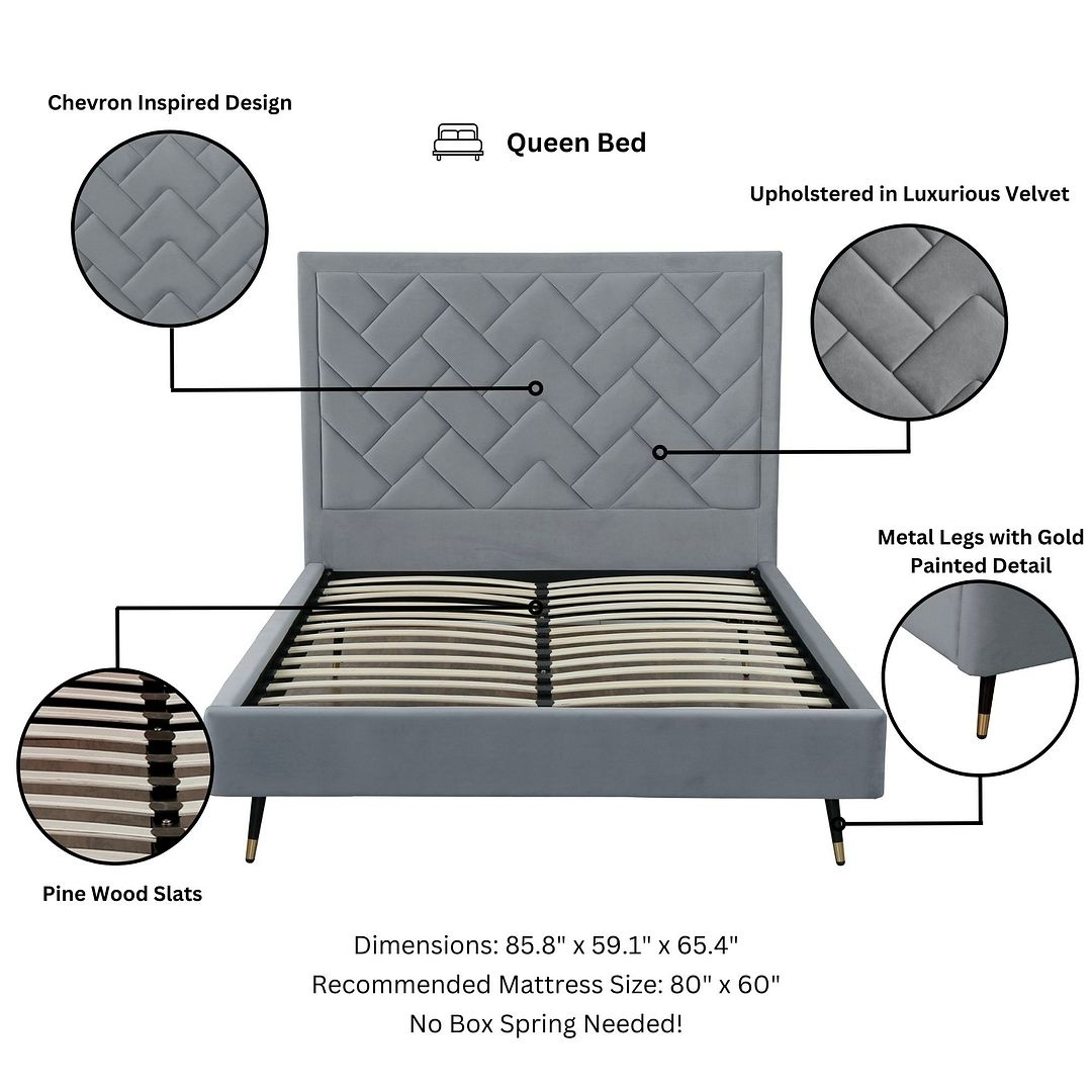 Crosby Velvet Platform Queen Size Bed